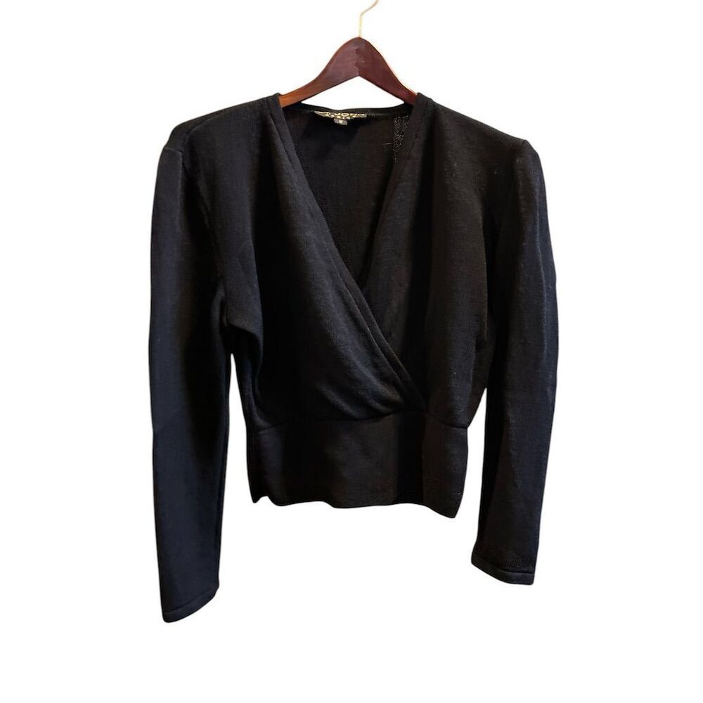 St. John Women's navy blue‎ Wrap Sweater Top Size M Long Sleeve Casual